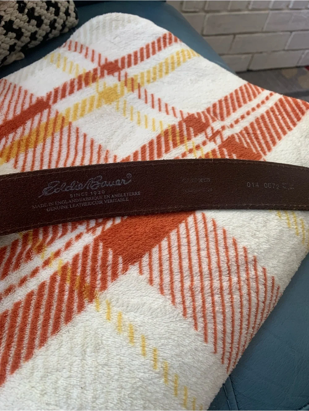 Eddie Bauer Brown Leather Men's Belt with Silver Buckle, 39-1/2 inches